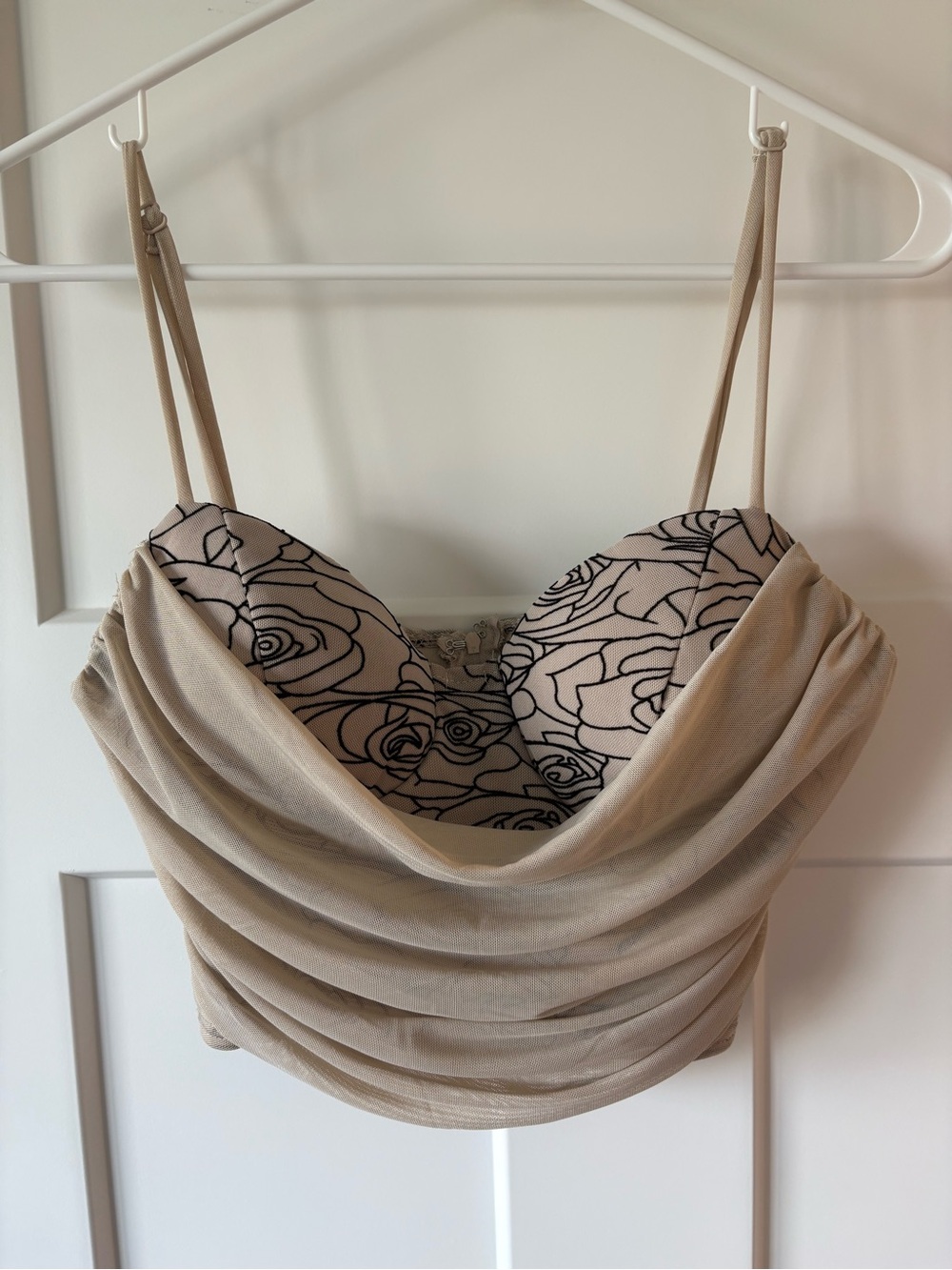 privy Neutral Beige Bustier Bralette with Lace Trim